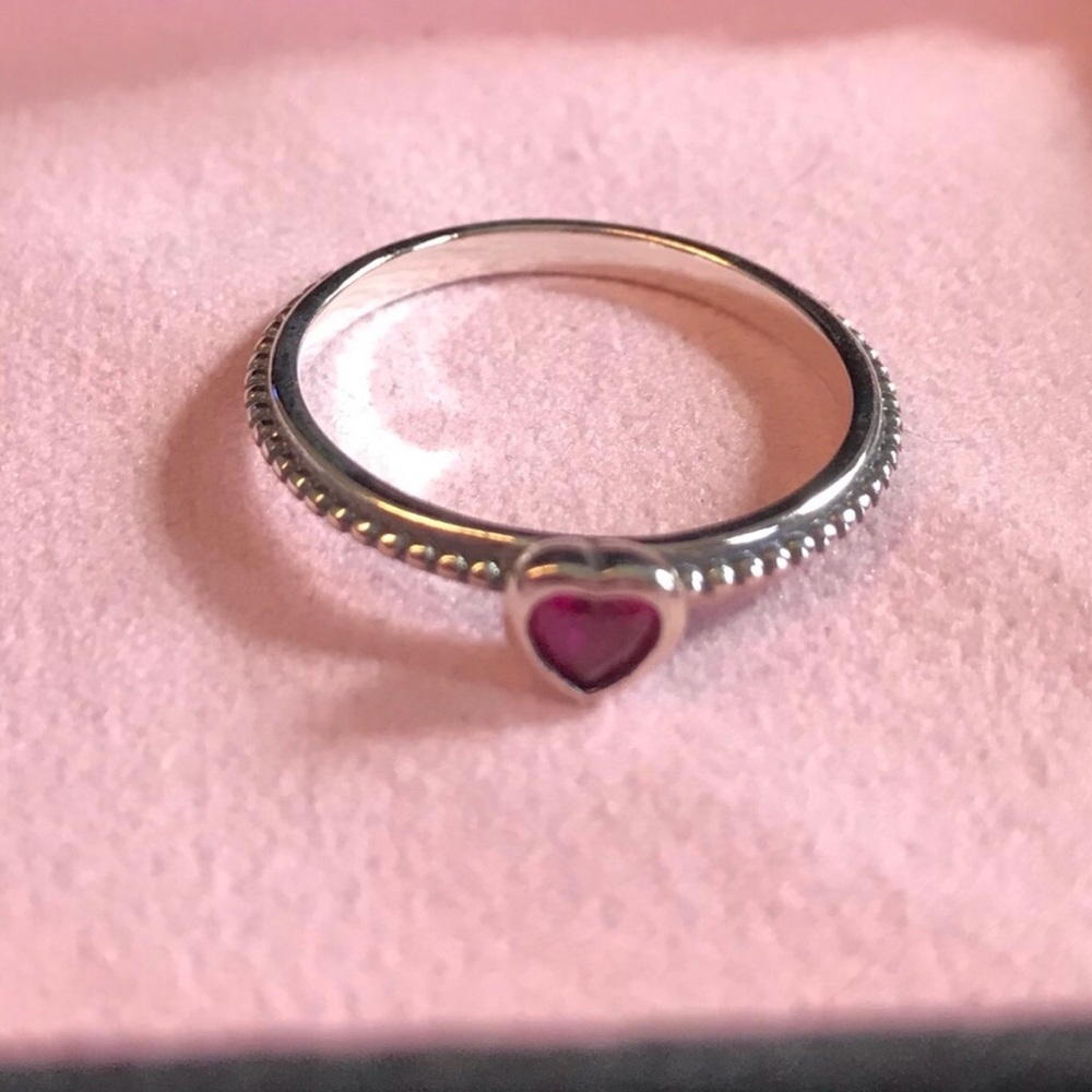 Sterling Silver Heart Accent Red Crystal Ring